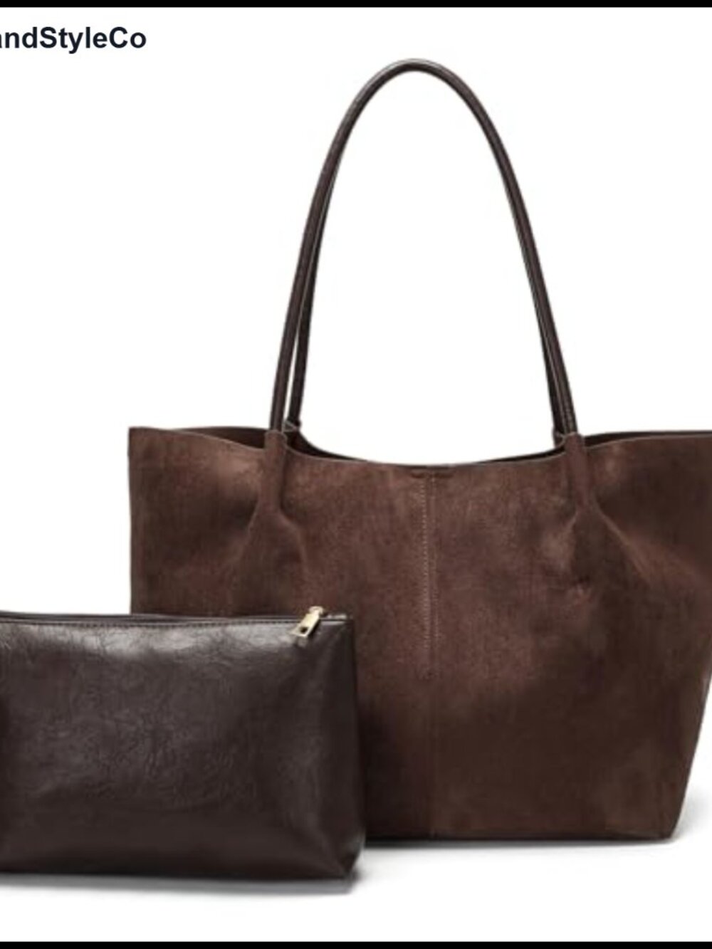 Faux Suede Tote Bag with Leather Purse Women Work Handbag